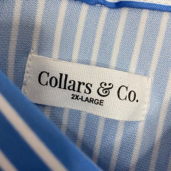 Collars & Co Shirt Mens 2XL Blue White Button Up Stripe Dress Collar Polo NEW - Picture 3 of 7